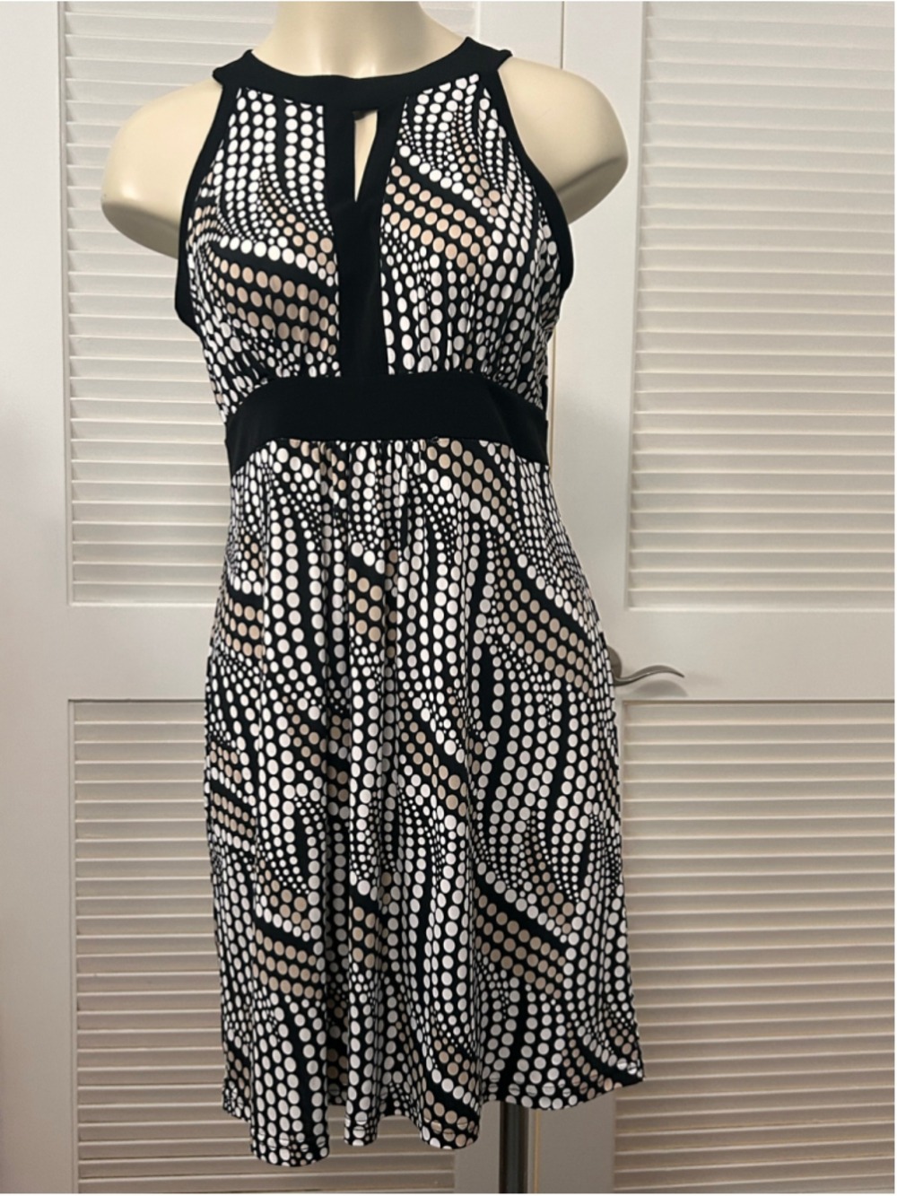 Talco Italy NWT Black White Polka Dot Keyhole Dress Size M